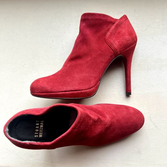 Stuart Weitzman Red Suede Stiletto Heeled  Leather Ankle Boots/Booties Women’s 7 - Picture 12 of 16